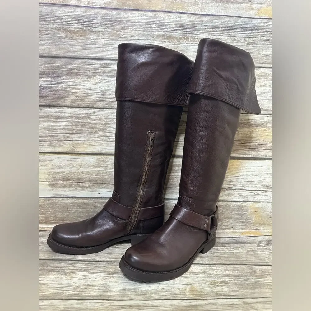 FRYE Veronica over the knee dark brown leather boots- 7